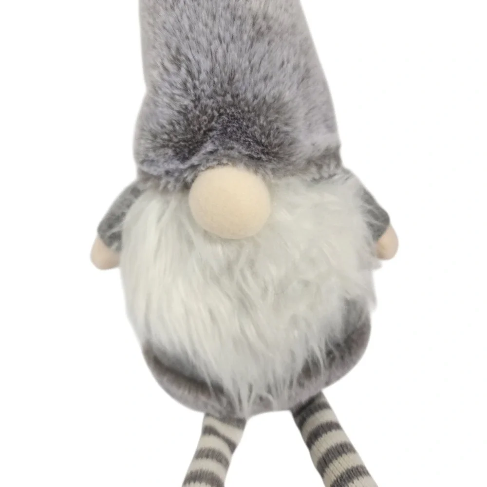 Gray Faux Fur Gnome Plush Toy Decorative Standing Figure with Striped‎ Legs